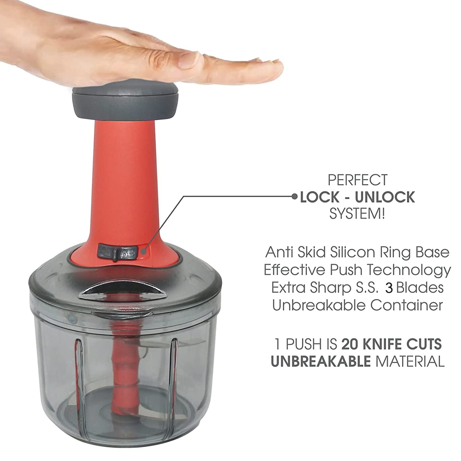 5901 Matte Finish Manual Hand Press Chopper for Kitchen, Mini Handy & Compact Chopper with 3 Blades for Effortlessly Chopping Vegetables & Fruits for Your Kitchen. DeoDap 5901 Matte Finish Manual Hand Press Chopper for Kitchen, Mini Handy & Compact Chopper with 3 Blades for Effortlessly Chopping Vegetables & Fruits for Your Kitchen. DeoDap